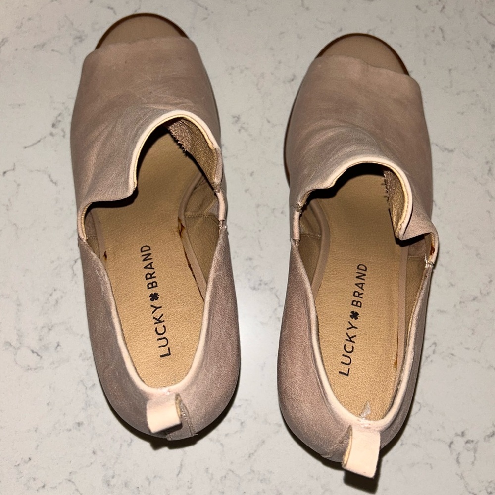 Lucky Brand Jachai Open Toe Ankle Boots Block Heel Leather Sandals Size 9/40 - Picture 13 of 15